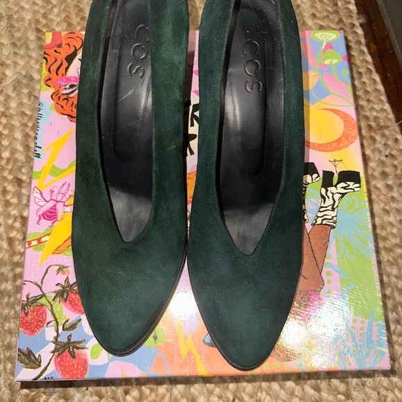 COS Forest Green Chunky Block Suede Heels - Picture 1 of 6